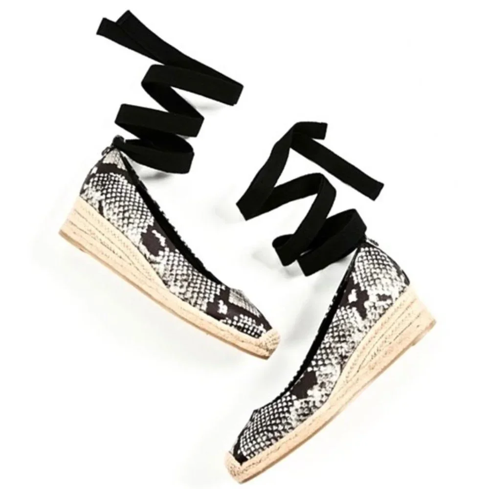 Tory Burch Heather Snakeskin Espadrille Wedge Heels Sz 7